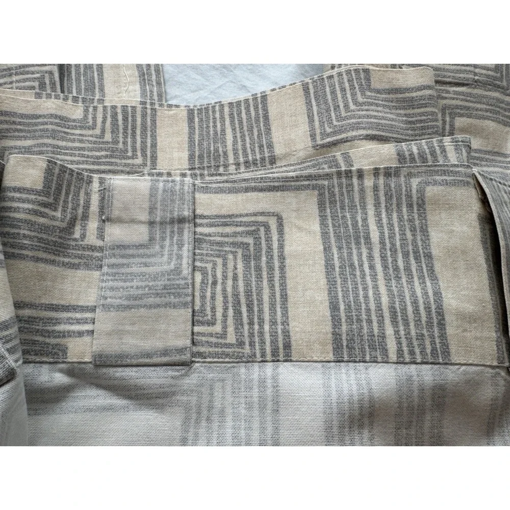 West Elm 100% Cotton Canvas Geometric Gray Beige Curtain Set 3 ~Panels 48 x 84